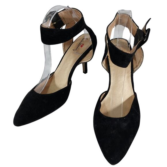 LUI CHUNG! LUXE BLACK VELVETEEN EIDE ANKLE STRAP, POINTY TOE HEELS! SZ 9M - Picture 3 of 11